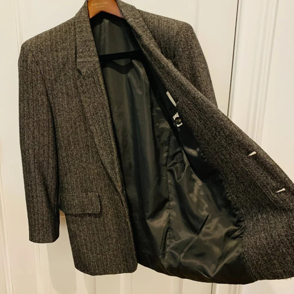 Designer JUN Men's Herringbone Wool Suit Size Medium - Picture 4 of 16
